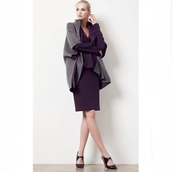 ✅#252A NWOT Armani Collezioni Purple Reversible Wool Cashmere 2 Poncho/Cape! - Picture 3 of 12